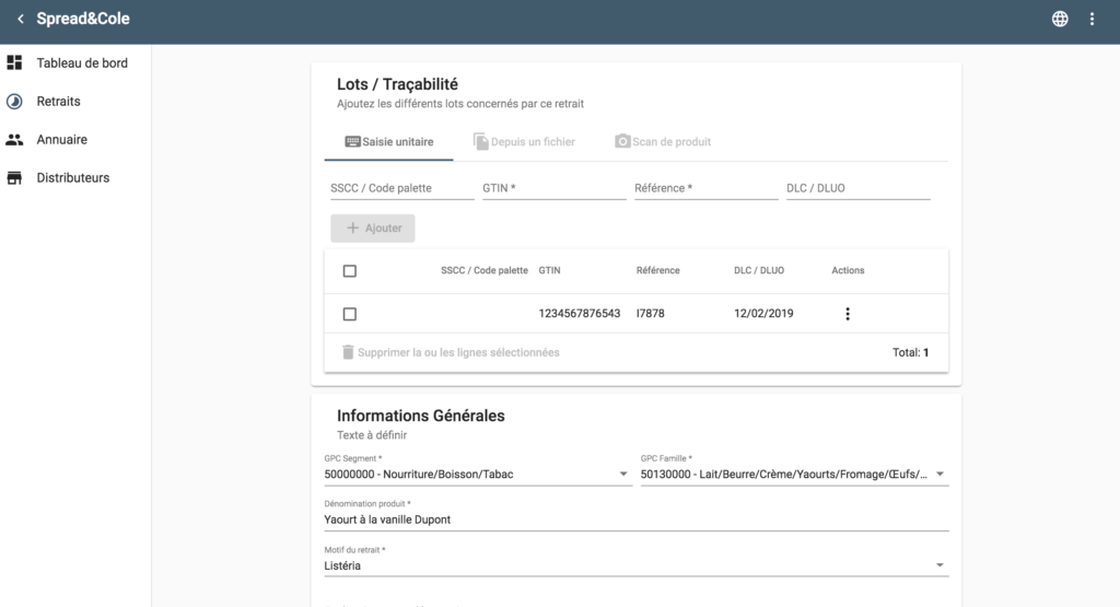 Visuel de l'application Spread&Cole